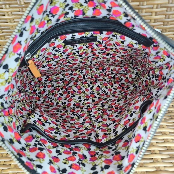 Vera Bradley Gallatin Black Leather Crossbody Bag Purse Floral Interior NWT - Picture 10 of 14